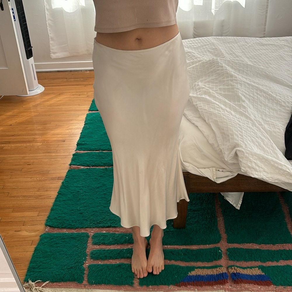 Silky white midi skirt. So flattering!!